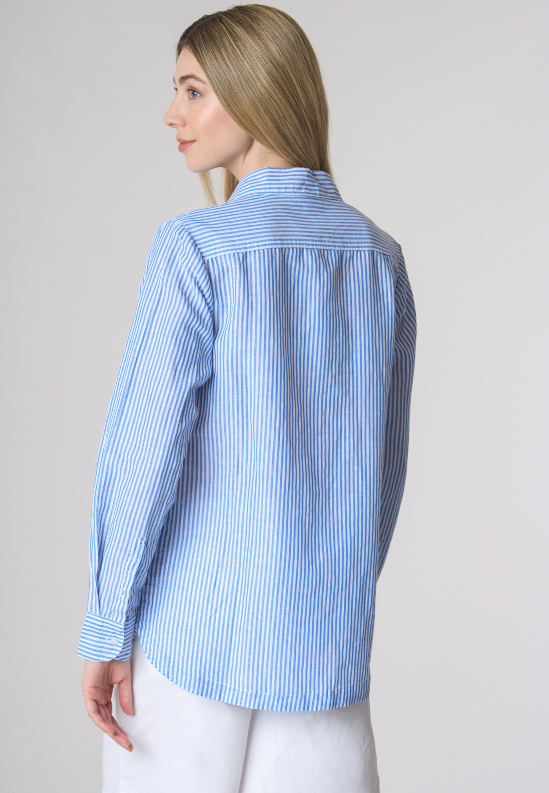 Camicia a righe in misto cotone e lino