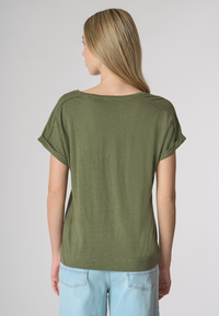 T-shirt girocollo da donna in misto cotone e lino