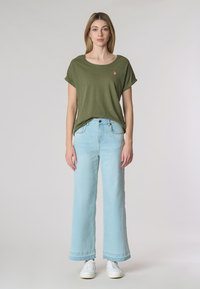 Pantalone denim cinque tasche wide leg in cotone stretch