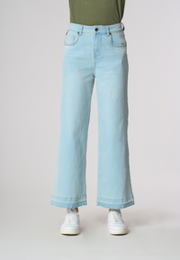 Pantalone denim cinque tasche wide leg in cotone stretch