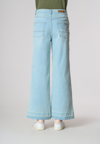 Pantalone denim cinque tasche wide leg in cotone stretch
