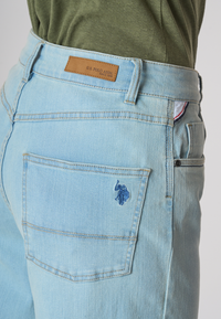 Pantalone denim cinque tasche wide leg in cotone stretch