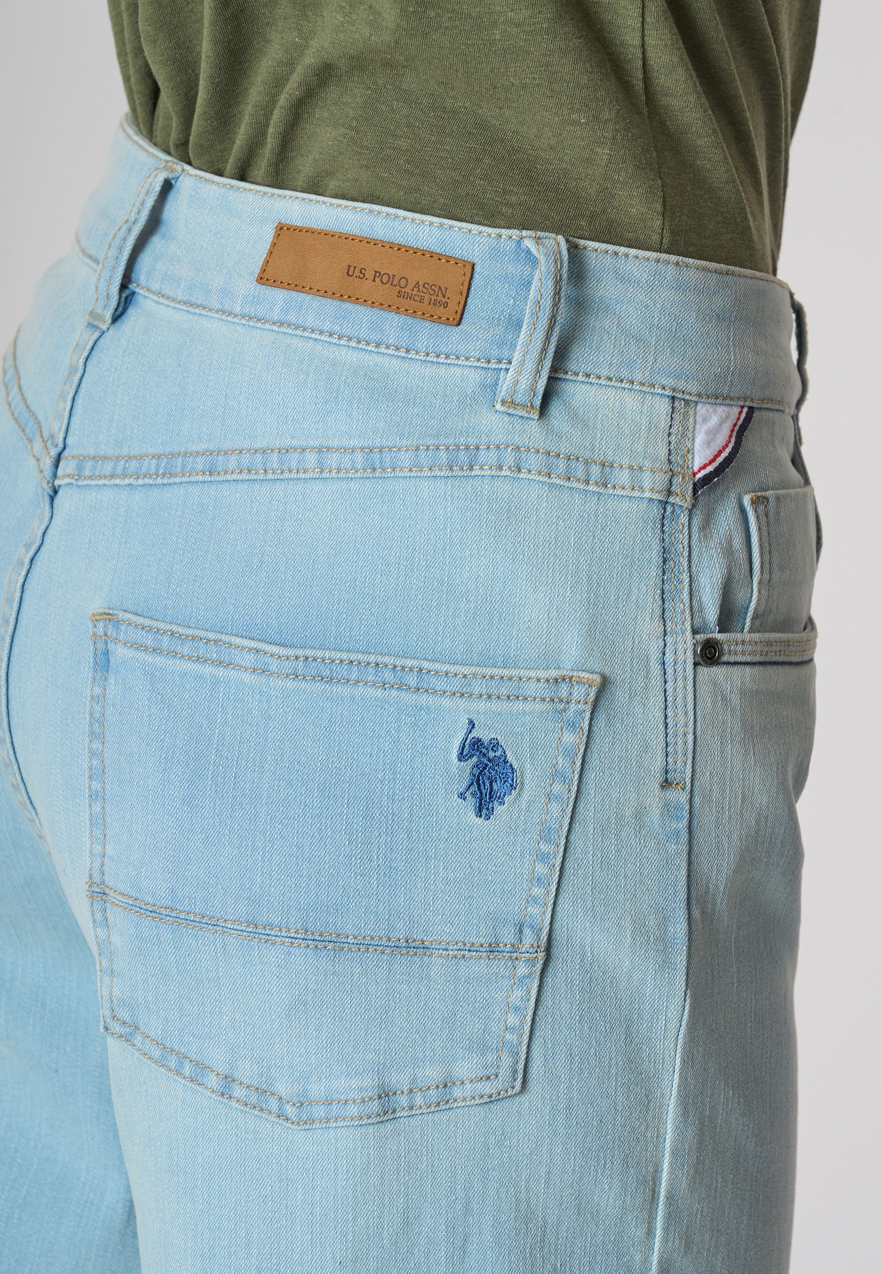 Pantalone denim cinque tasche wide leg in cotone stretch