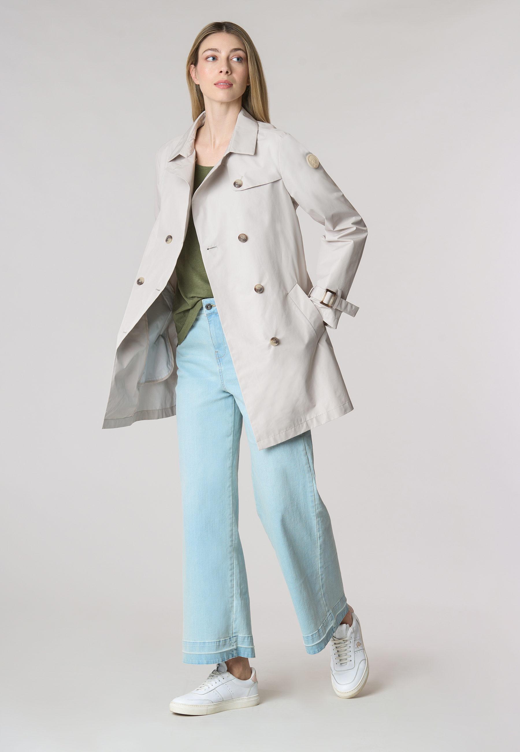 Trench doppiopetto con cintura in tessuto membrana poly premium quality