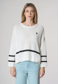 Maglia girocollo a costine con spacchi laterali in cotone