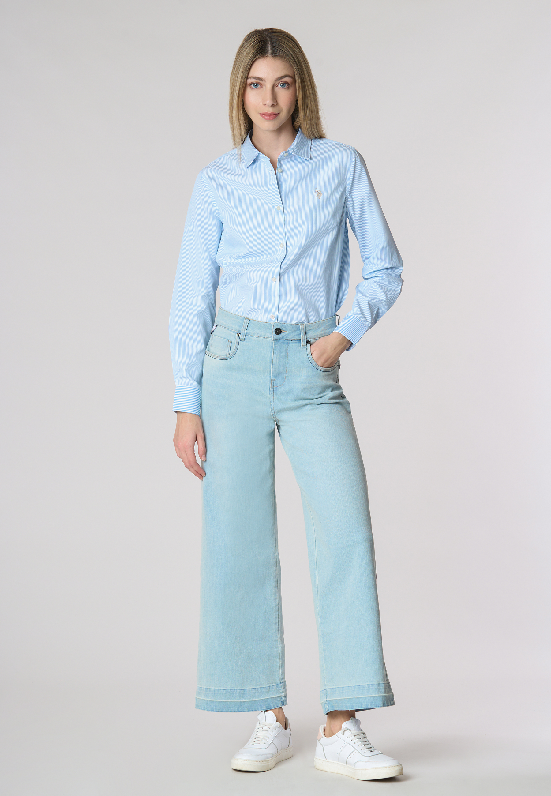 Camicia a righe in misto cotone popeline