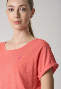 T-shirt girocollo da donna in misto cotone e lino