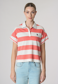 Polo a maniche corte a righe in misto cotone e lino
