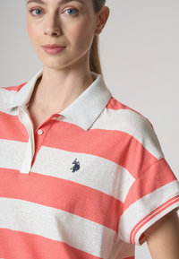 Polo a maniche corte a righe in misto cotone e lino