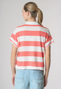 Polo a maniche corte a righe in misto cotone e lino