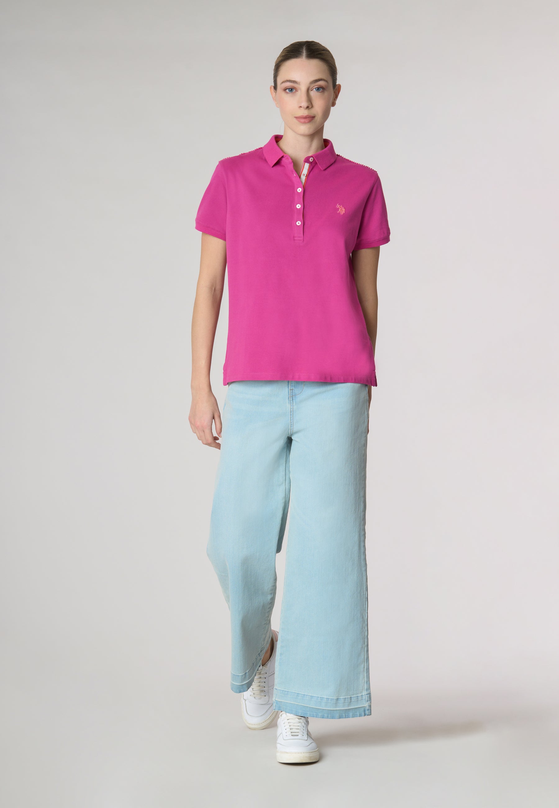 Polo shirt a maniche corte in cotone micropiquet stretch con sottocolletto colorato