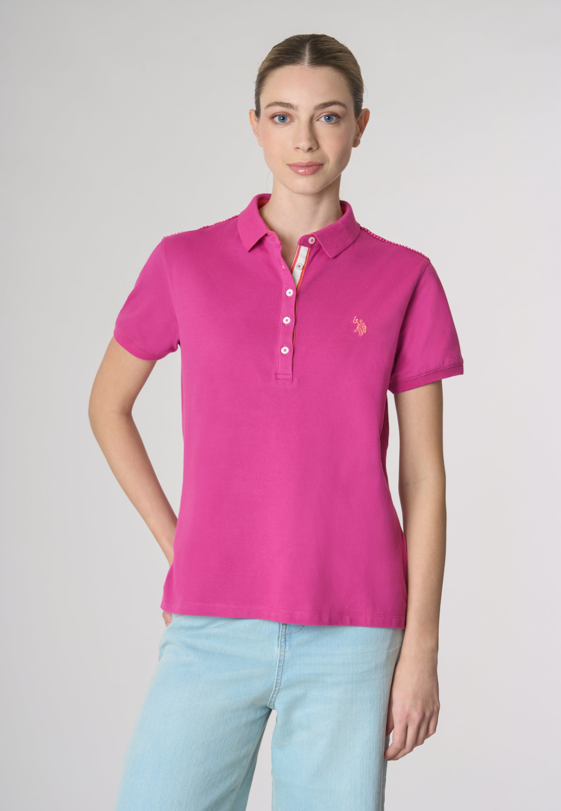 Polo shirt a maniche corte in cotone micropiquet stretch con sottocolletto colorato