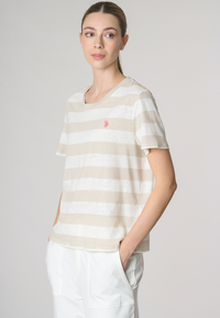 T-shirt girocollo a righe in misto cotone e lino