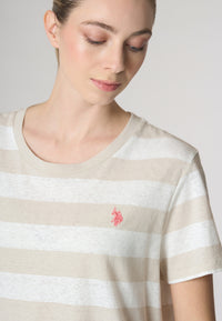 T-shirt girocollo a righe in misto cotone e lino