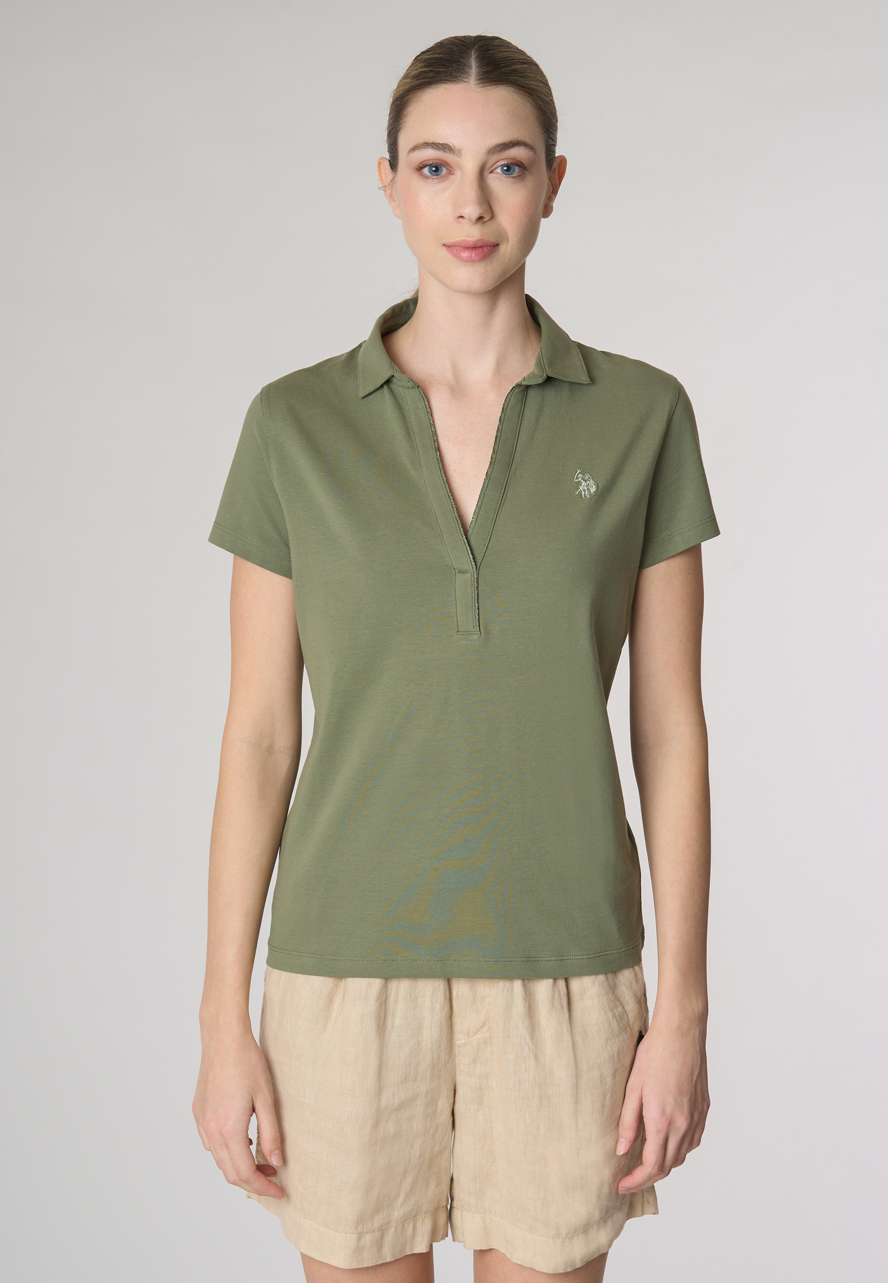 Polo shirt a maniche corte con scollo a V in cotone stretch
