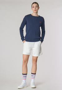 Maglia girocollo a treccia in cotone light