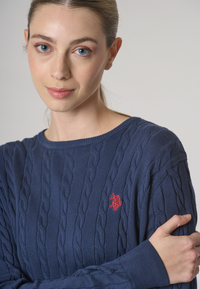 Maglia girocollo a treccia in cotone light