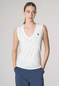 T-shirt smanicata con scollo a V in cotone light jersey