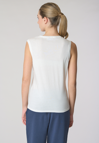 T-shirt smanicata con scollo a V in cotone light jersey