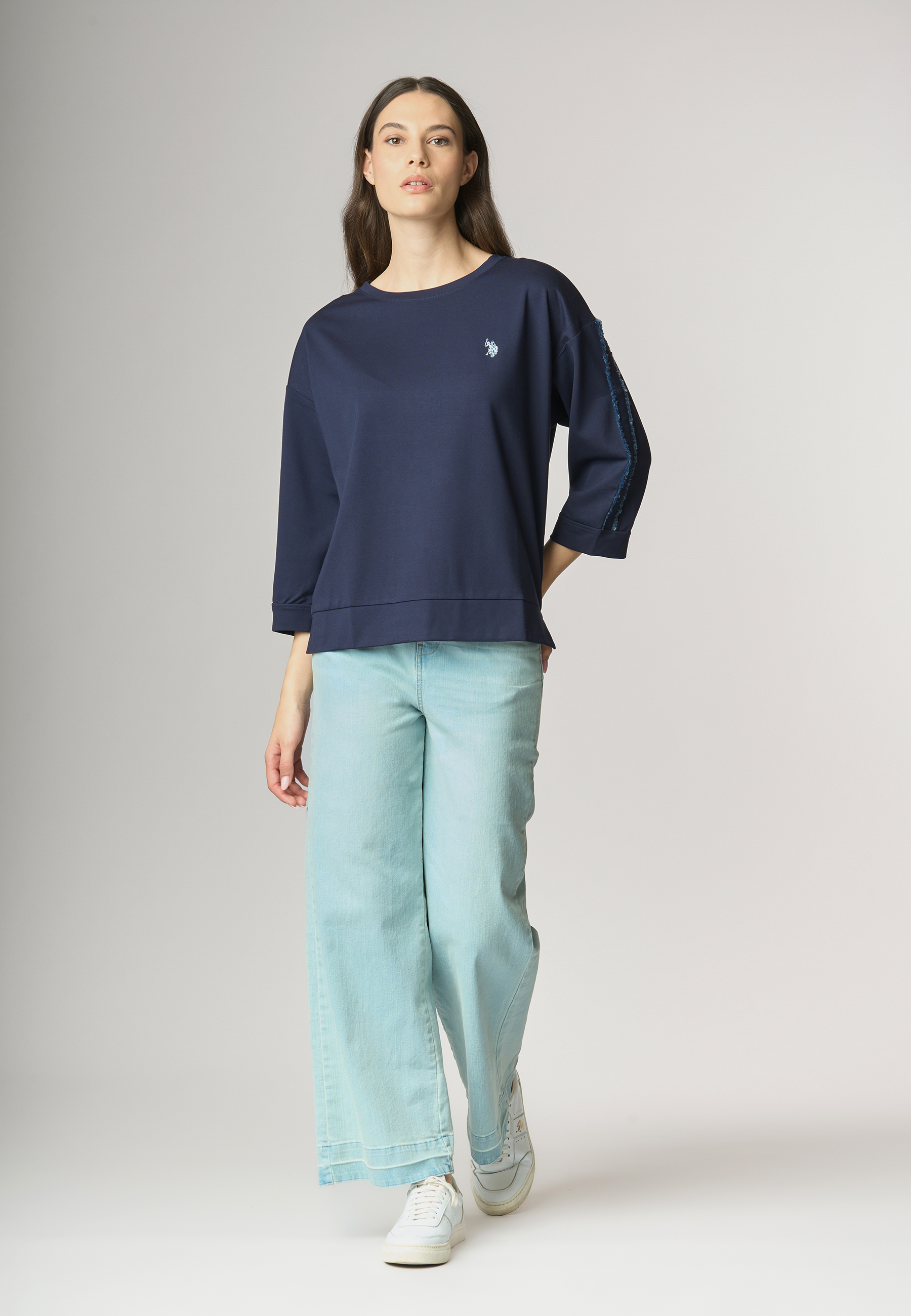 Felpa girocollo punto Milano con manica a 3/4