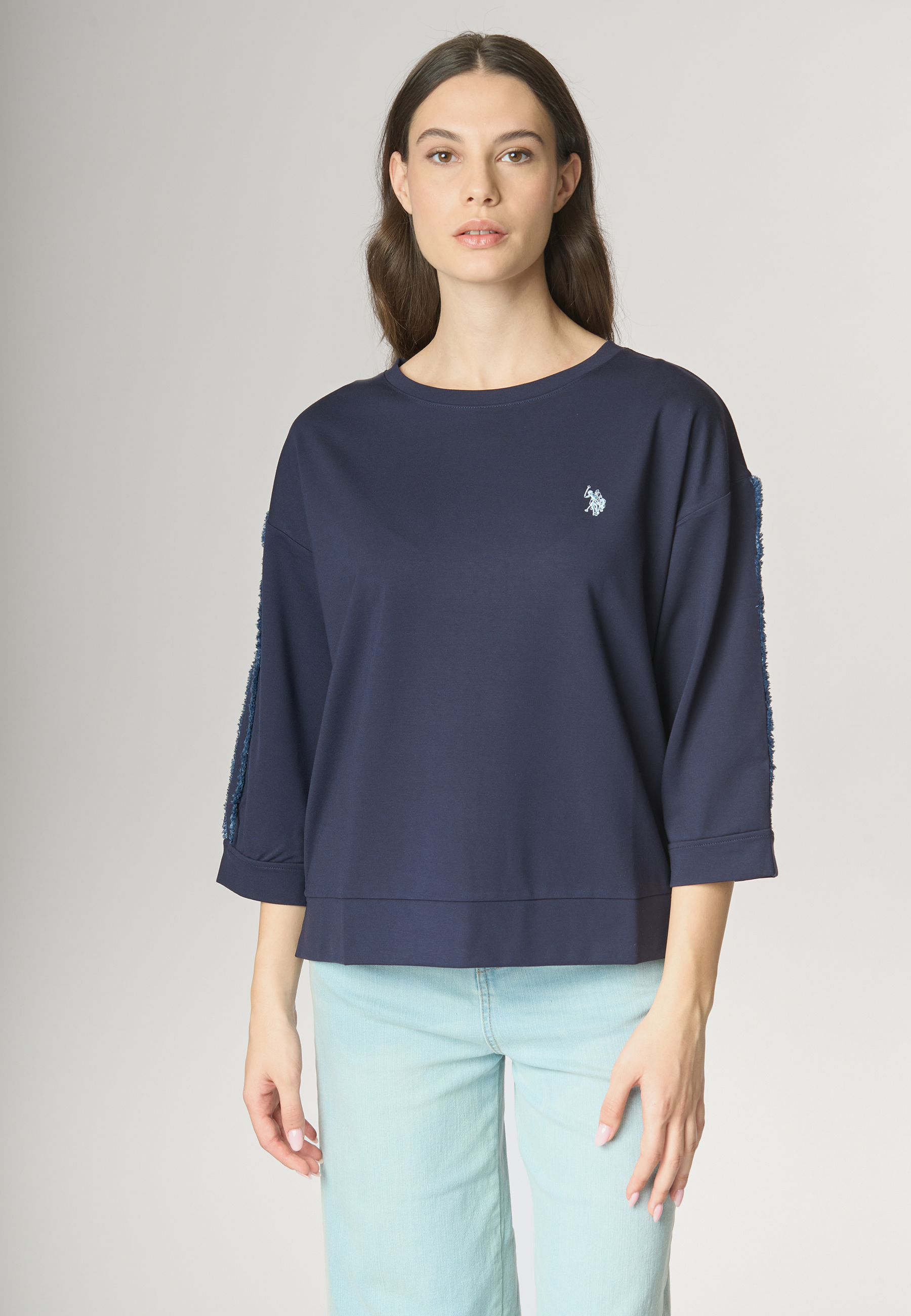 Felpa girocollo punto Milano con manica a 3/4