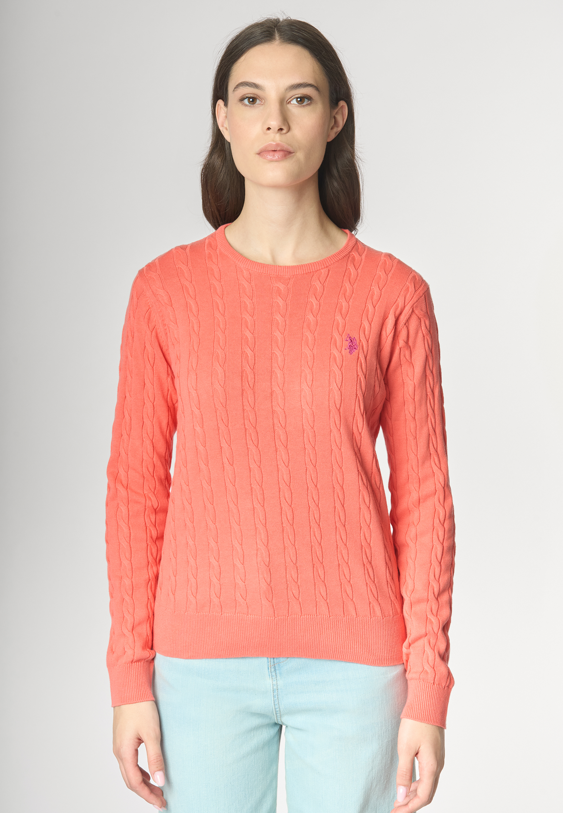 Maglia girocollo a treccia in cotone light