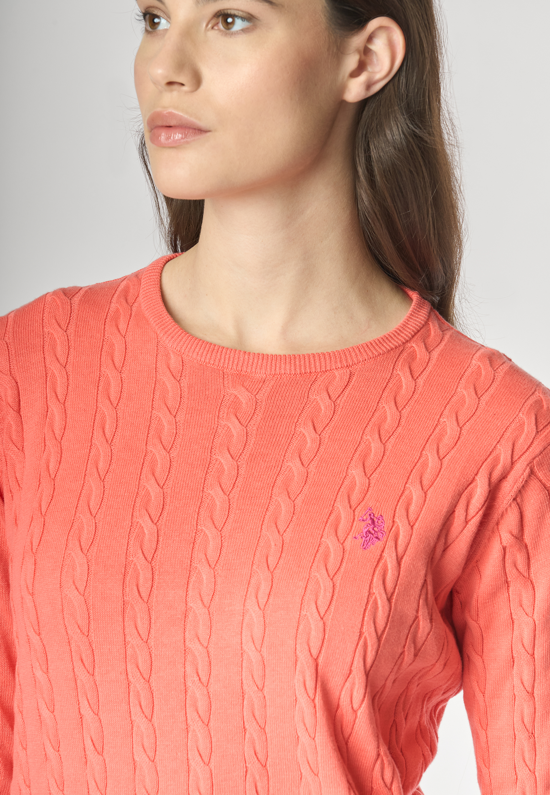 Maglia girocollo a treccia in cotone light