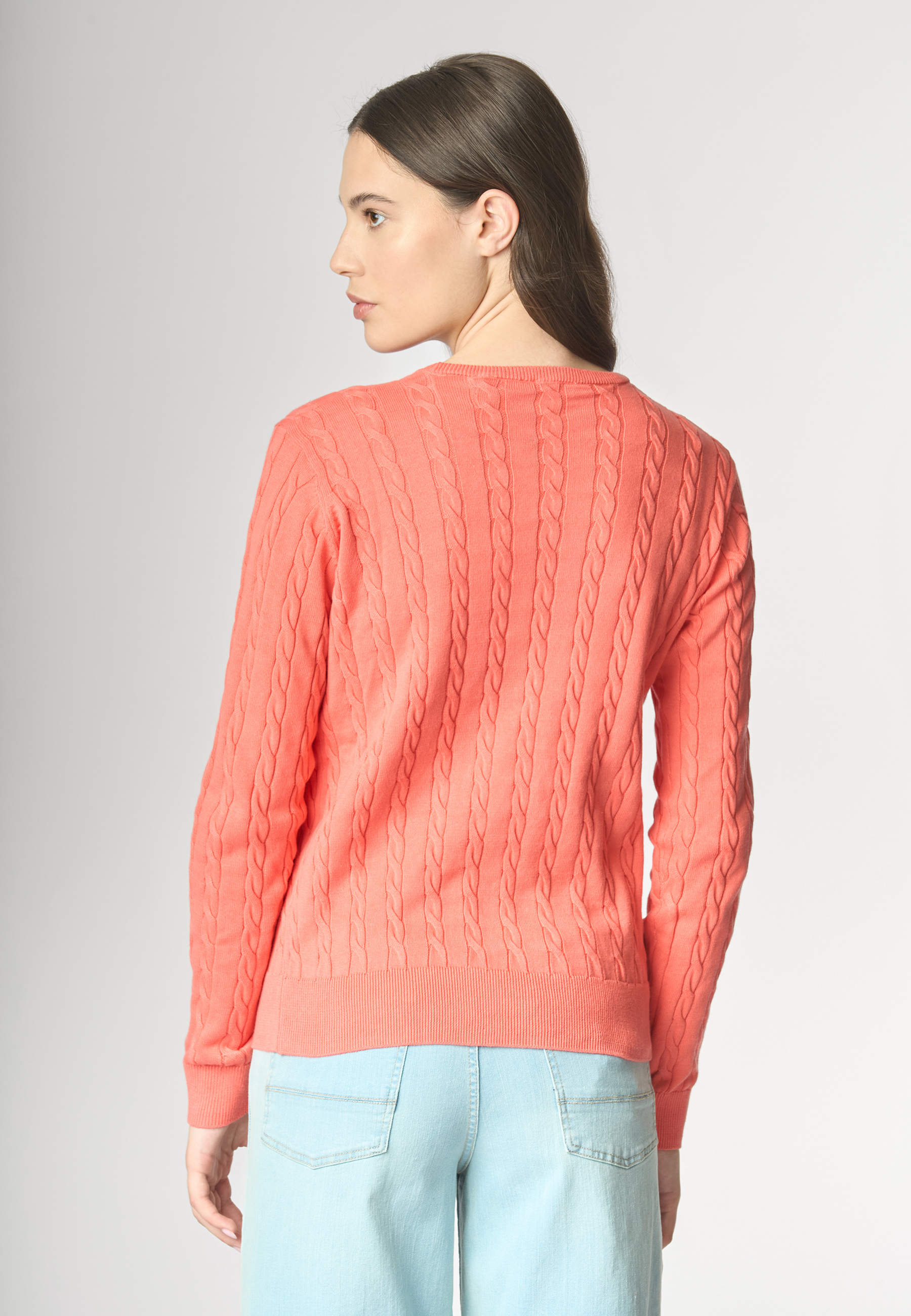 Maglia girocollo a treccia in cotone light