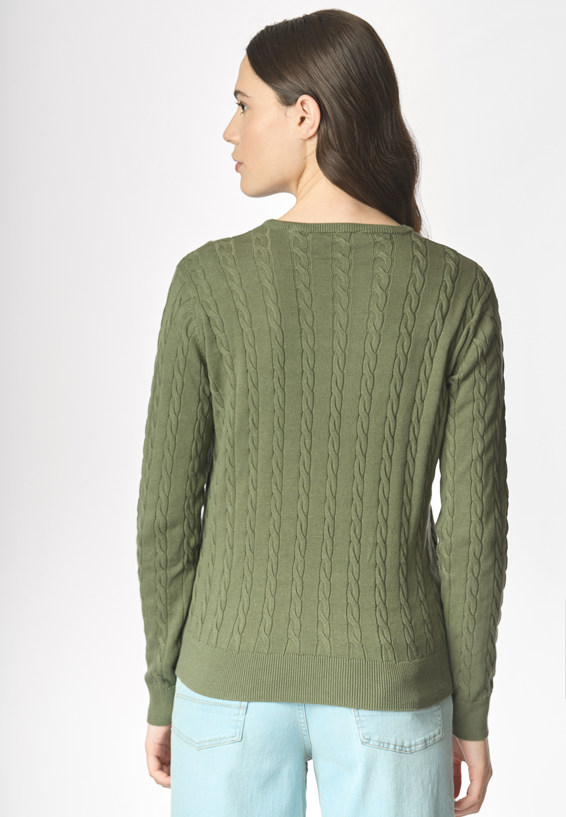 Maglia girocollo a treccia in cotone light