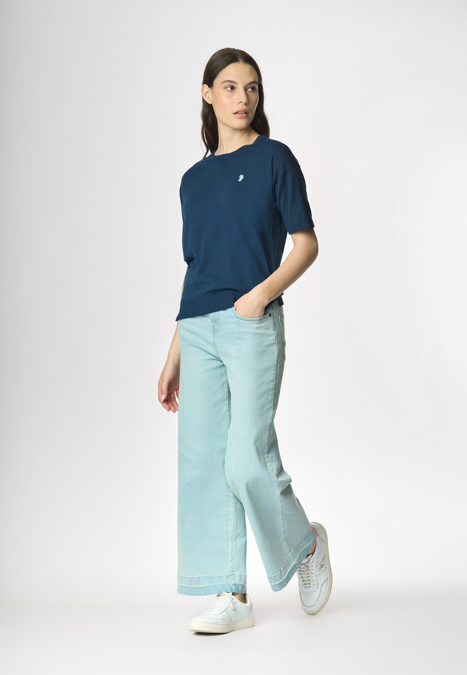 Maglia girocollo a maniche corte in cotone crepe premium quality