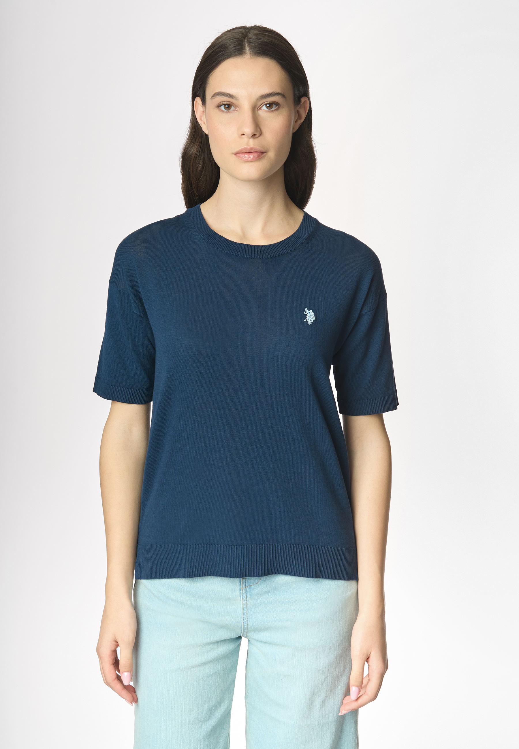 Maglia girocollo a maniche corte in cotone crepe premium quality