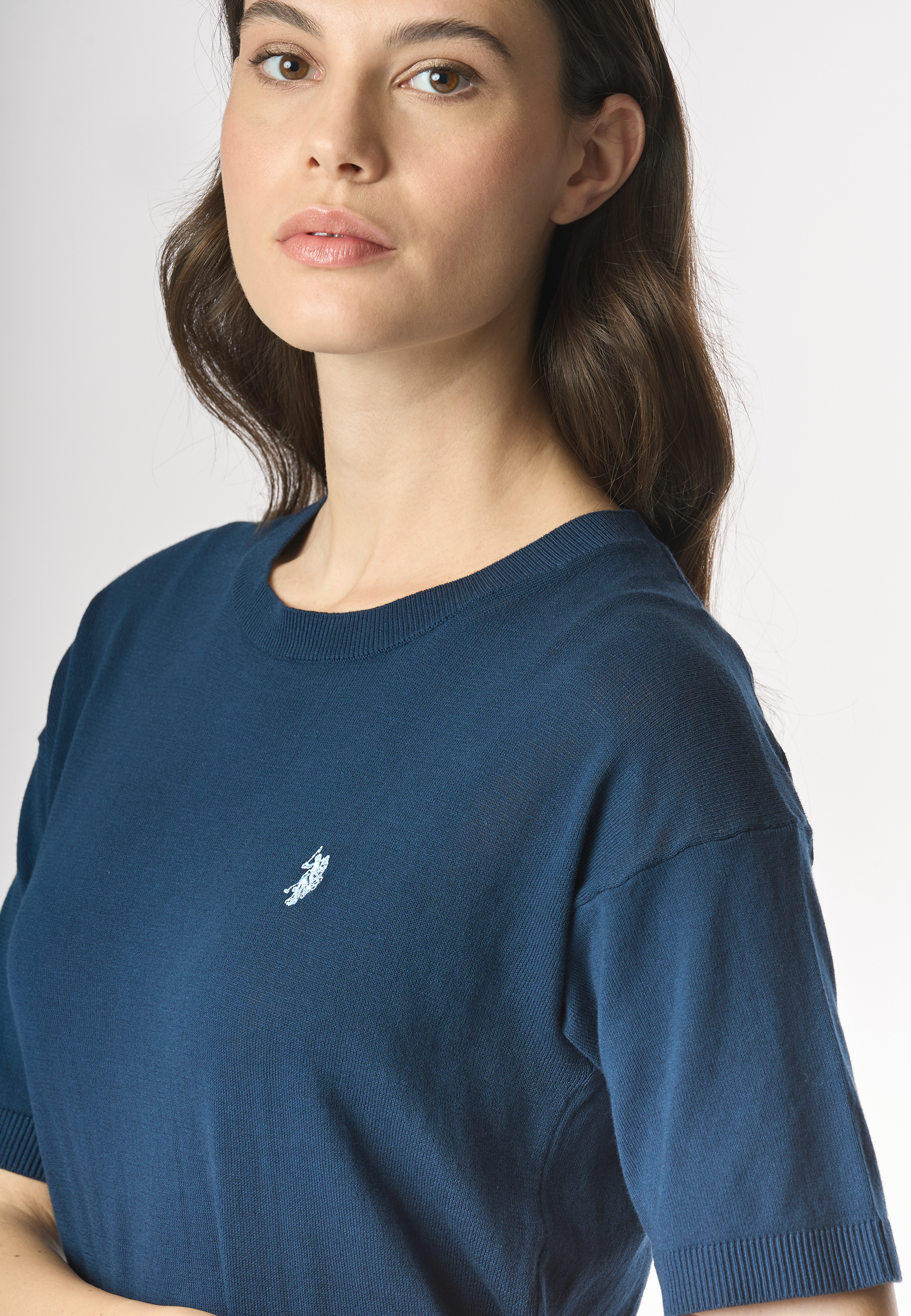 Maglia girocollo a maniche corte in cotone crepe premium quality