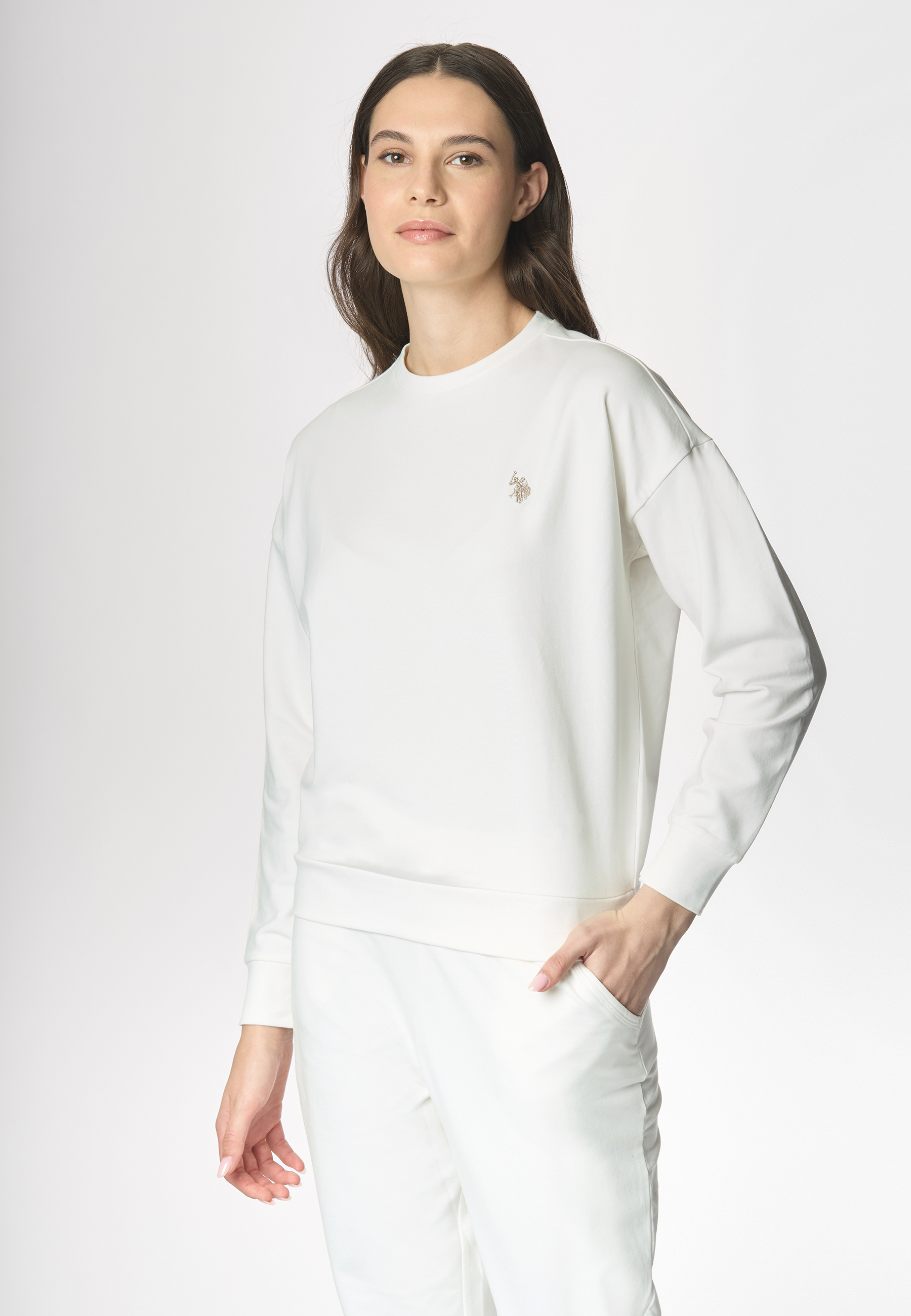 Felpa french terry girocollo in cotone light stretch