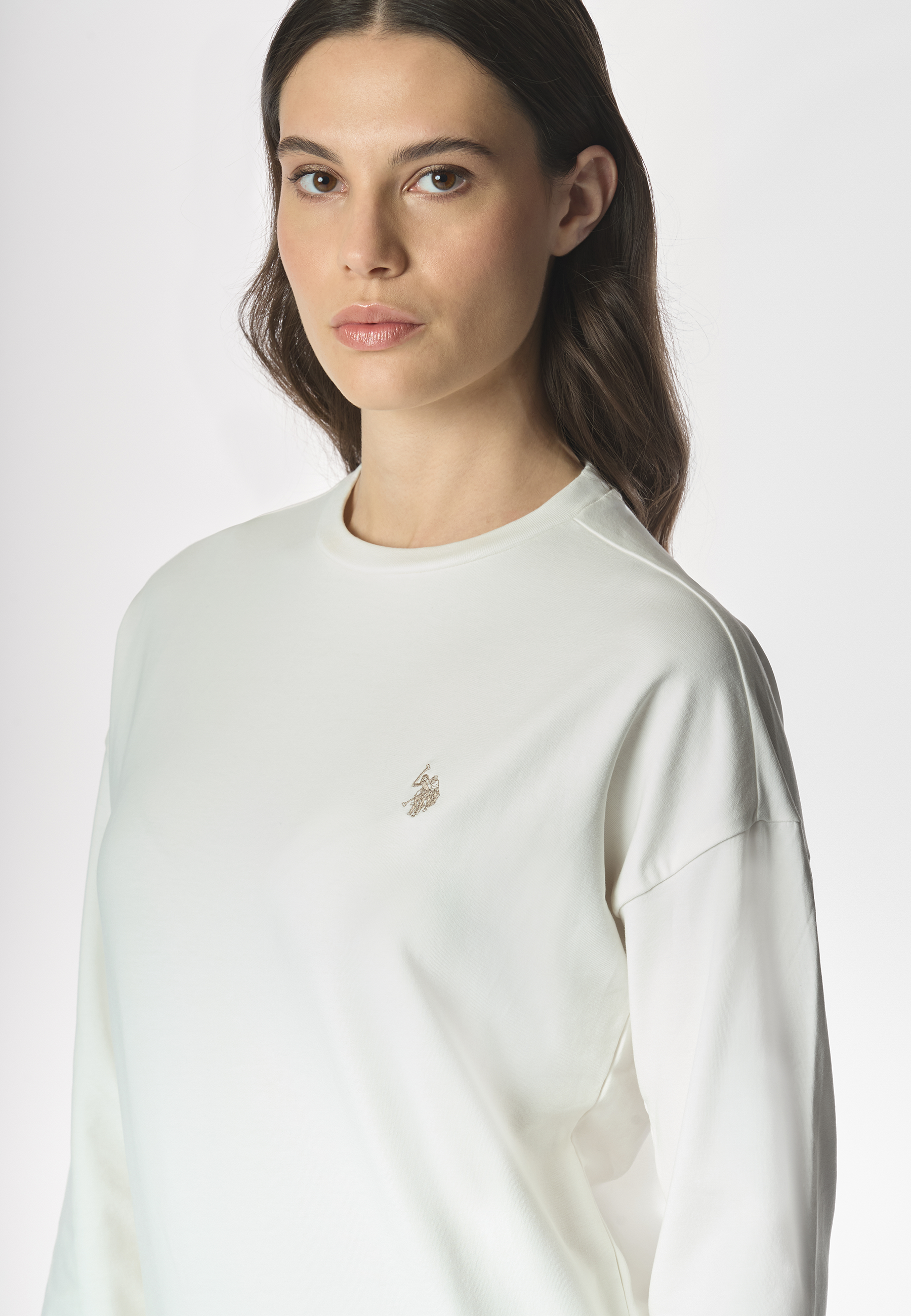 Felpa french terry girocollo in cotone light stretch