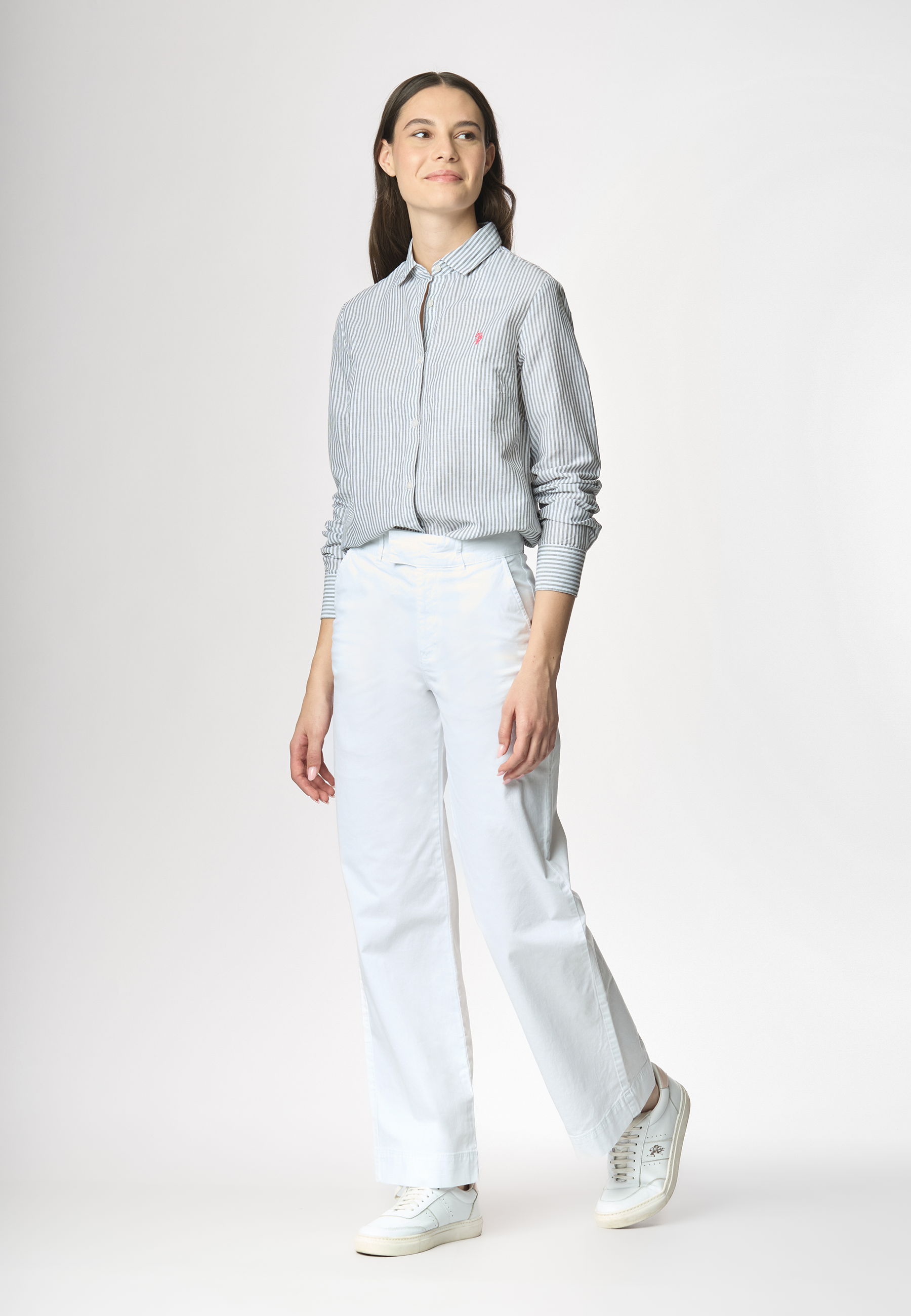 Camicia a righe in misto cotone e lino