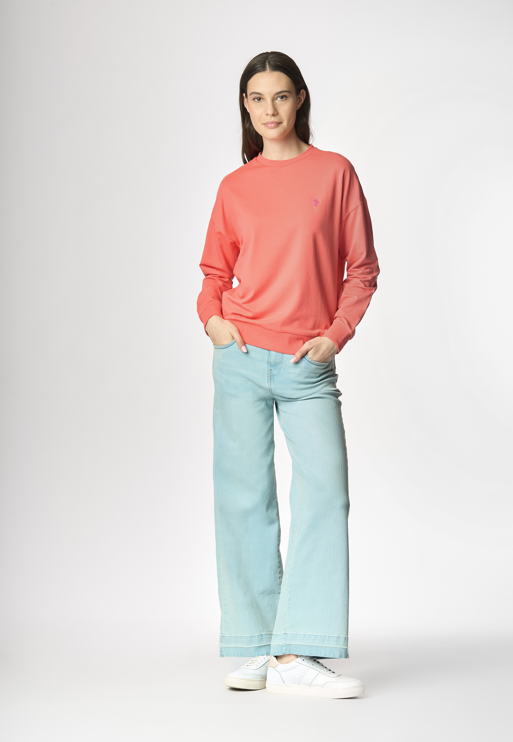 Felpa french terry girocollo in cotone light stretch