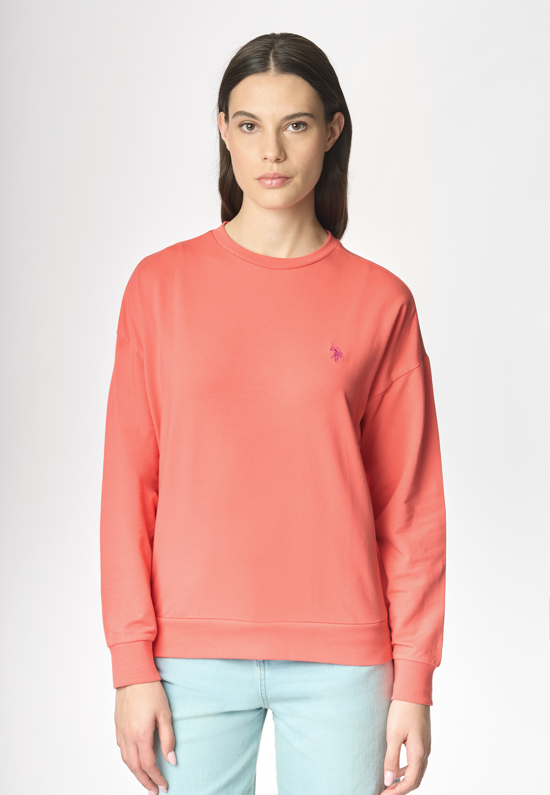 Felpa french terry girocollo in cotone light stretch