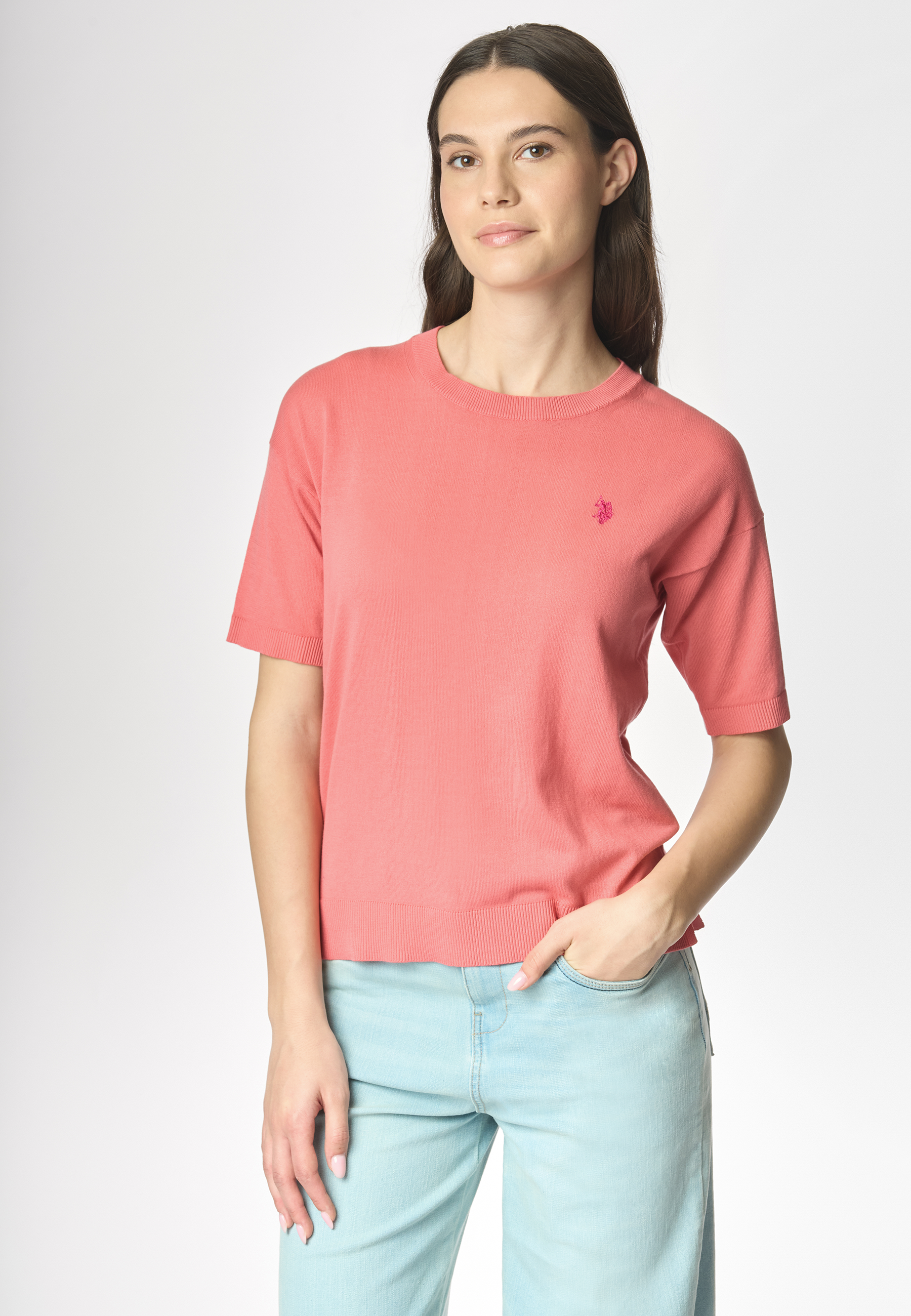 Maglia girocollo a maniche corte in cotone crepe premium quality