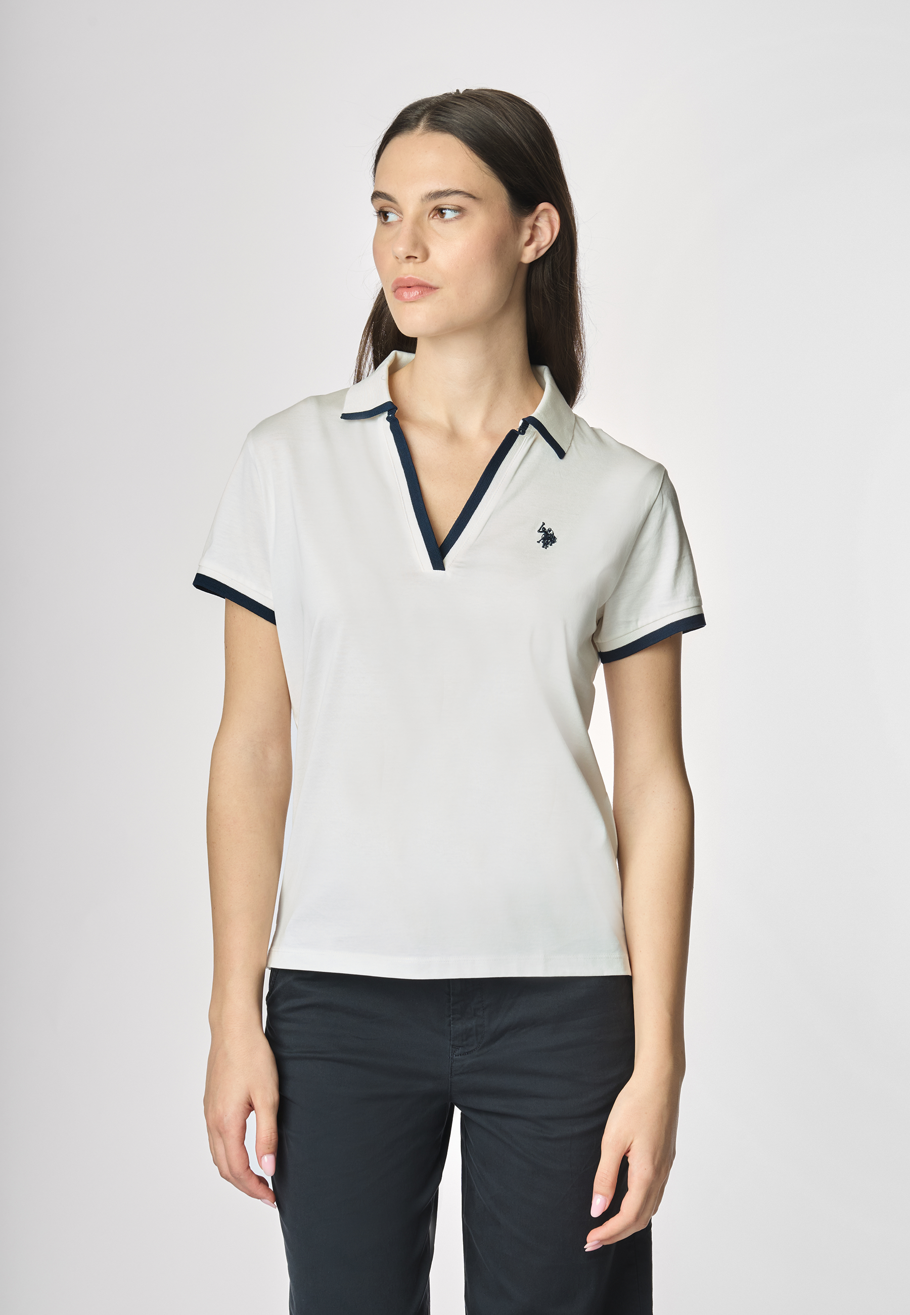 Polo shirt a maniche corte con scollo a V in cotone stretch