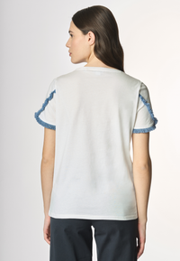 T-shirt a maniche corte in cotone light jersey con inserti a frangia
