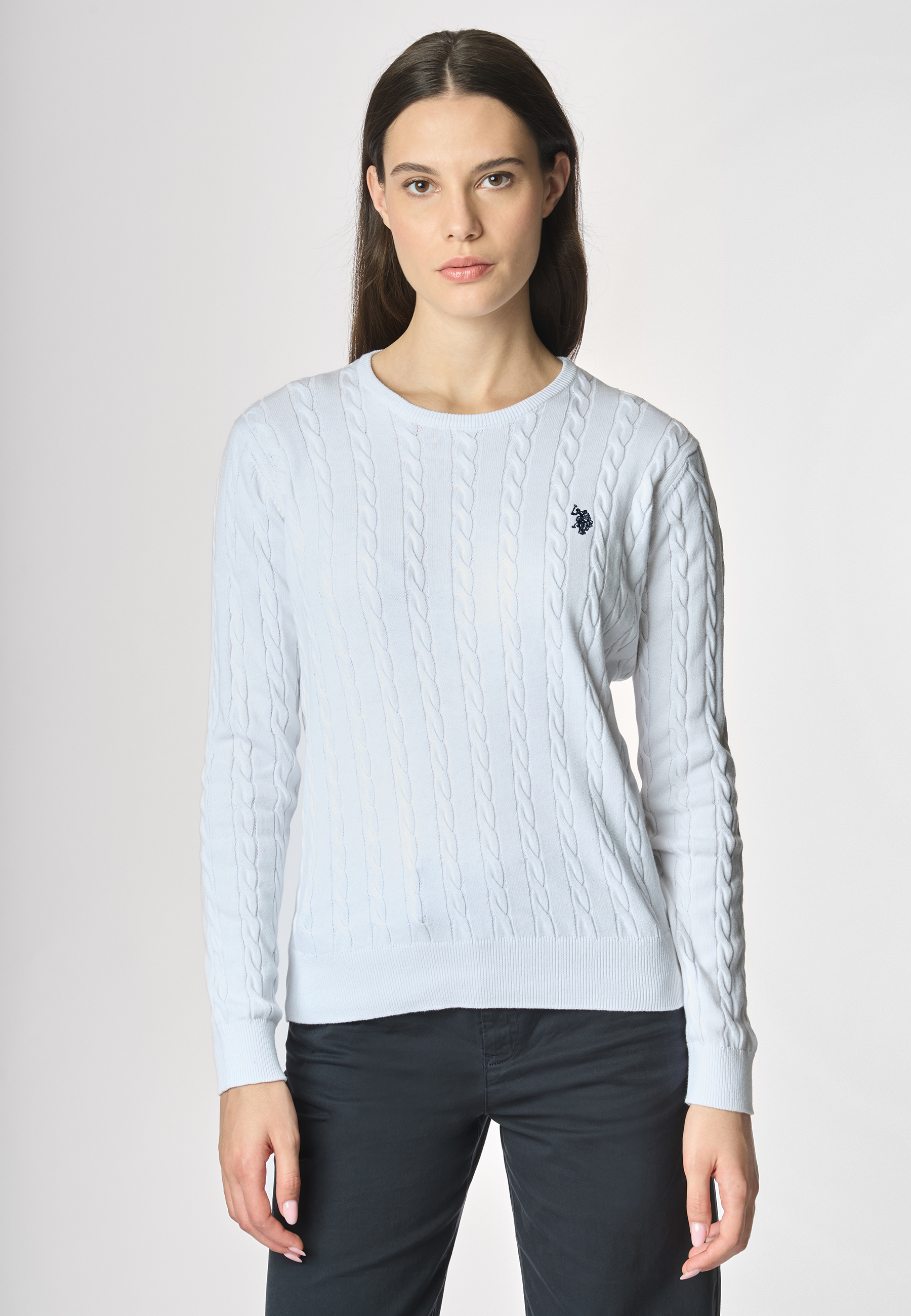 Maglia girocollo a treccia in cotone light