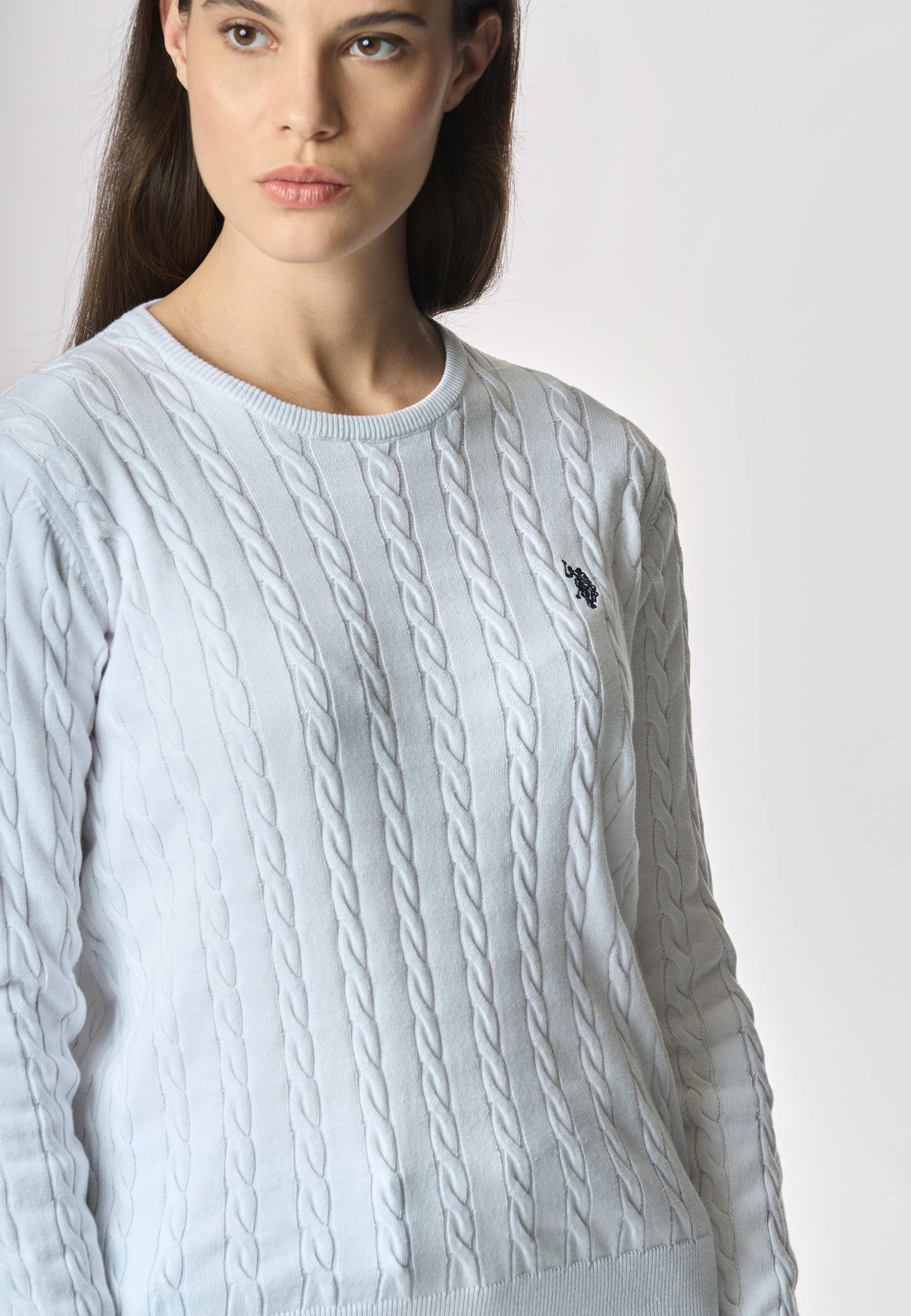 Maglia girocollo a treccia in cotone light
