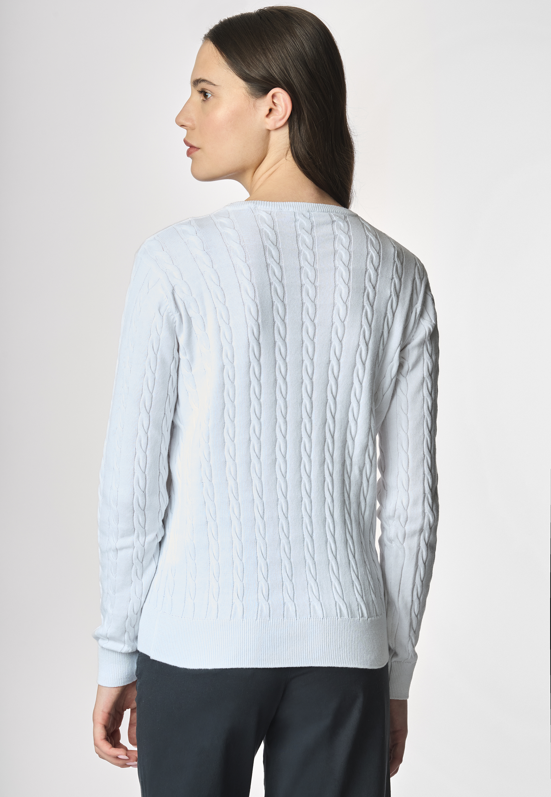 Maglia girocollo a treccia in cotone light