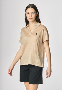 Polo a maniche corte con scollo a V in lino premium quality