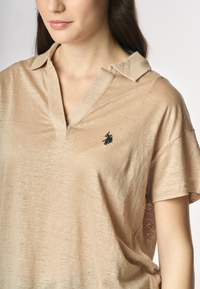 Polo a maniche corte con scollo a V in lino premium quality