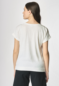 T-shirt girocollo da donna in misto cotone e lino