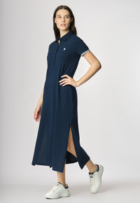 Abito lungo a maniche corte in cotone stretch micropiquet