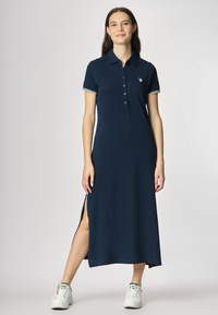 Abito lungo a maniche corte in cotone stretch micropiquet