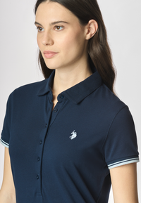 Abito lungo a maniche corte in cotone stretch micropiquet