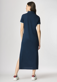 Abito lungo a maniche corte in cotone stretch micropiquet